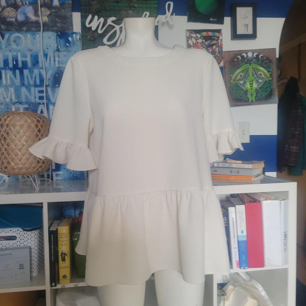 Kate spade white blouse with ruffles top Sz L